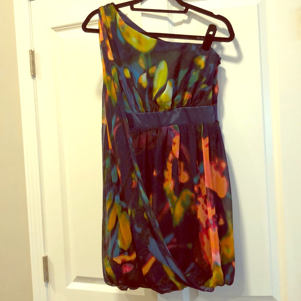 Multicolored one shoulder cocktail dress size 3